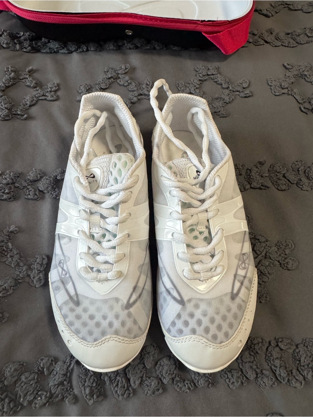 NFINITY White Athletic Cheer Shoes with Subtle Gray Accents